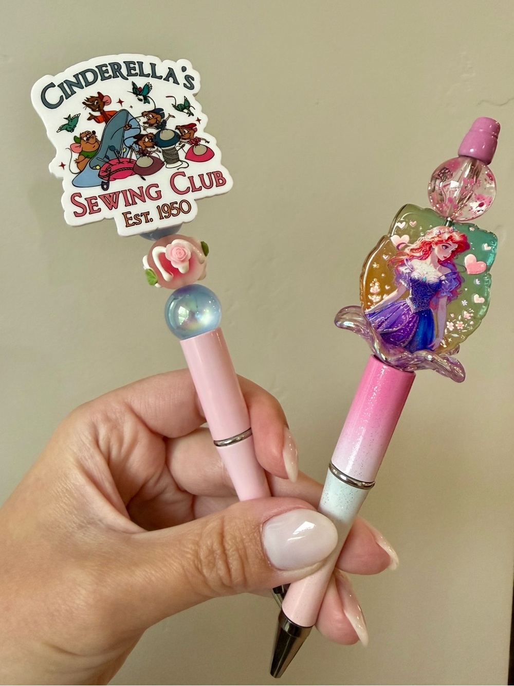 Handmade set of Cinderella's Sewing Club Pink Decorative Pen & Ariel